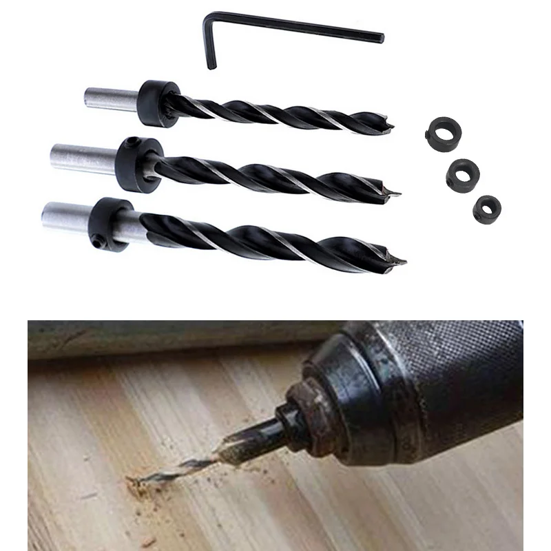 Set di punte da trapano a tre punte da 7 pezzi 6/8/10mm Set di punte da trapano elicoidali per la lavorazione del legno s Set anello di posizionamento cambio rapido per la perforazione del tassello