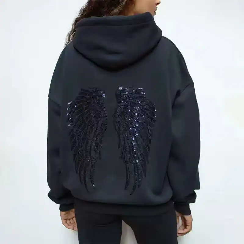 Y2K Engelsflügel Hoodies Glänzende Flügel Pailletten Sweatshirt Mode Vielseitig Casual Neue Trendy Streetwear Unisex Übergroße Kleidung