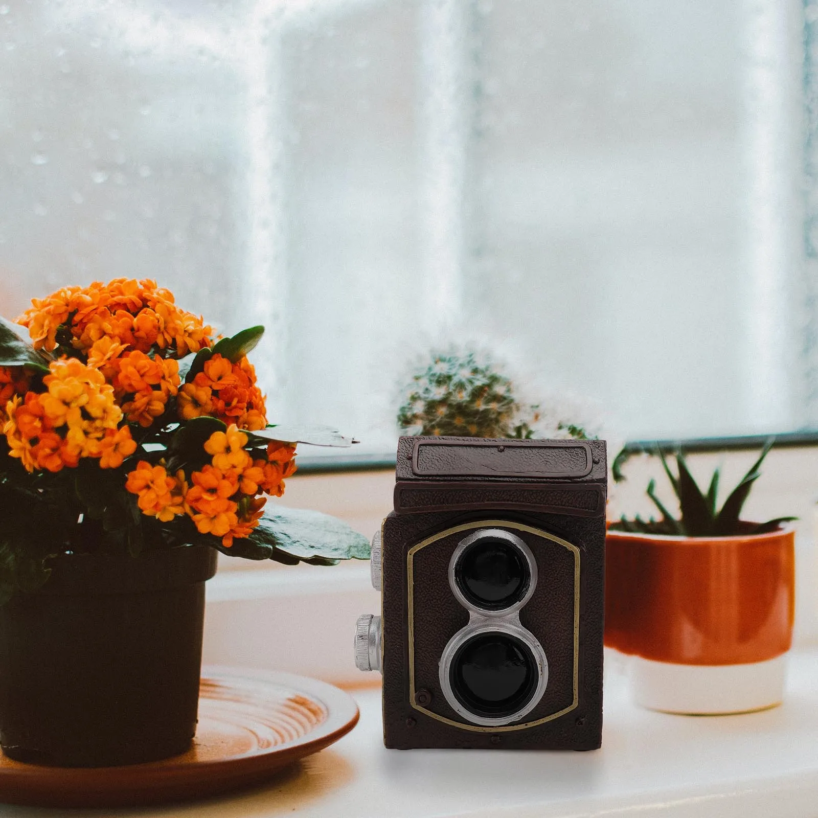 

1 шт., ретро-камера в форме цветочного горшка, коричневый полимерный горшок для растений, настольный сад, декоративное домашнее украшение для дома, офиса, балкона