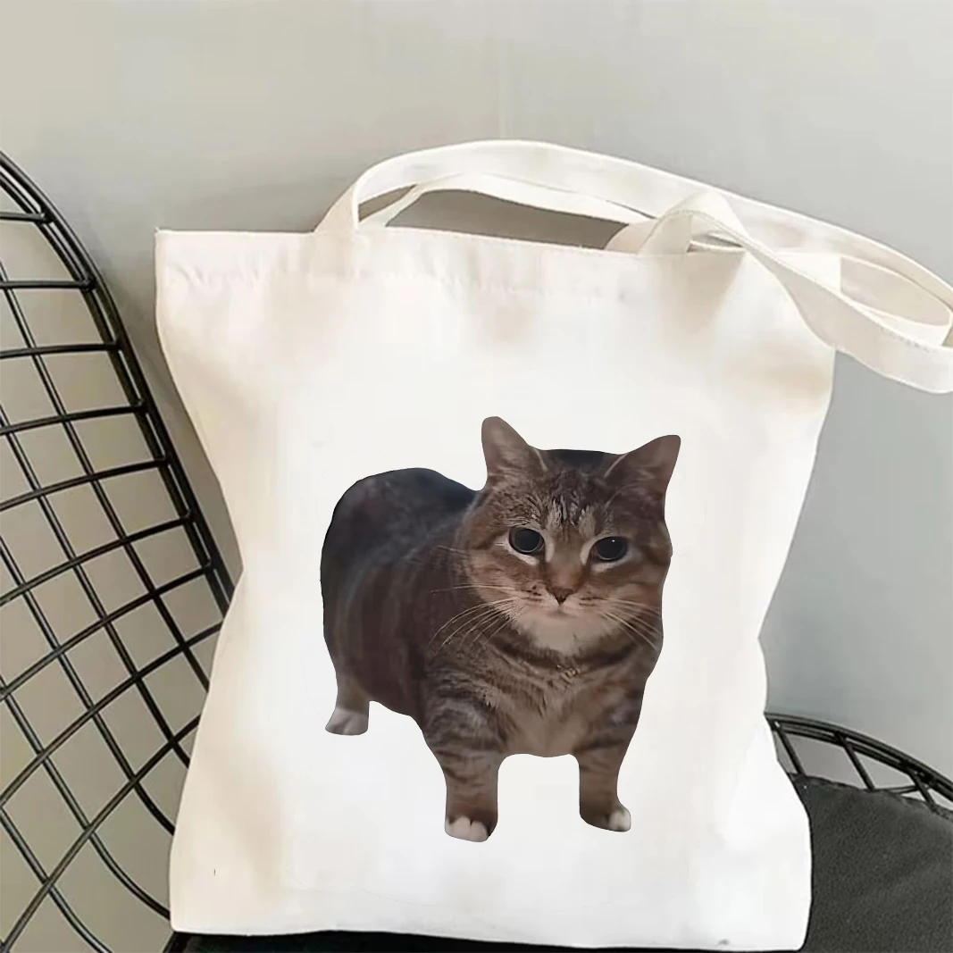 

Cute Cat Hamster Meme Inspired Canvas Tote Bag Funny Expressive Feline Print Durable Shoulder Bag for Daily Commute Work School