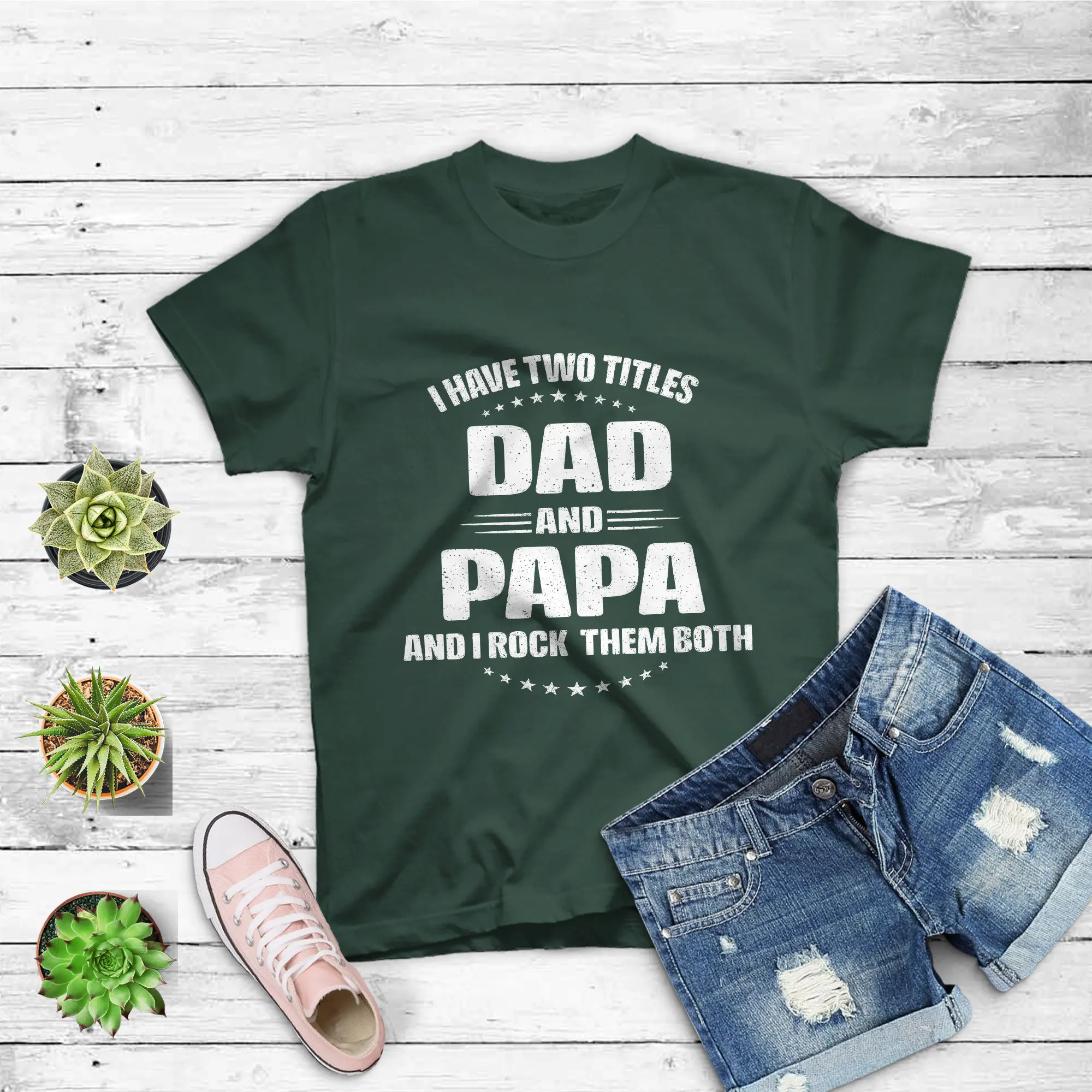 Mens I Have Two Titles Dad And Papa Rock Them Both T shirt