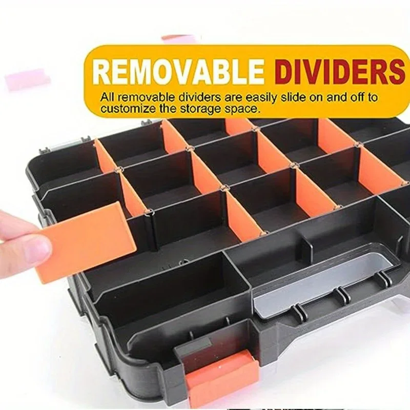 Double Side Tools Organizer Customizable Removable Plastic Dividers Hardware Box Storage Excellent for Screws Nuts Small Parts