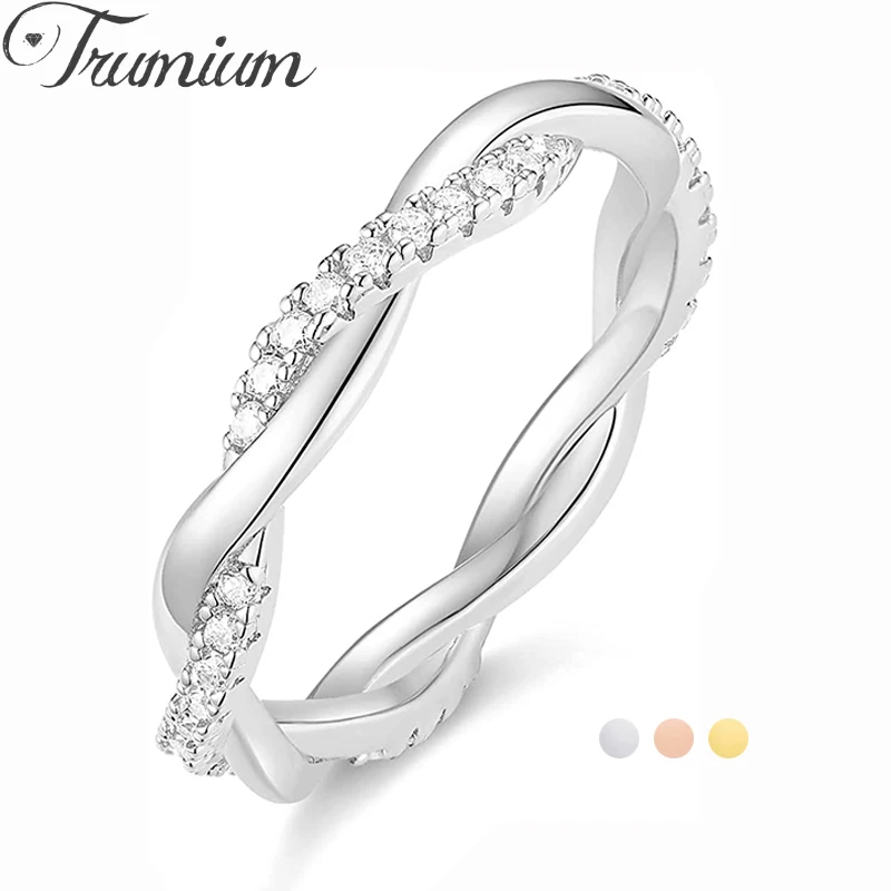 

Trumium Customized Eternity Rings For Women Twisted Rope Copper Ring Cubic Zirconia Engagement Wedding Band