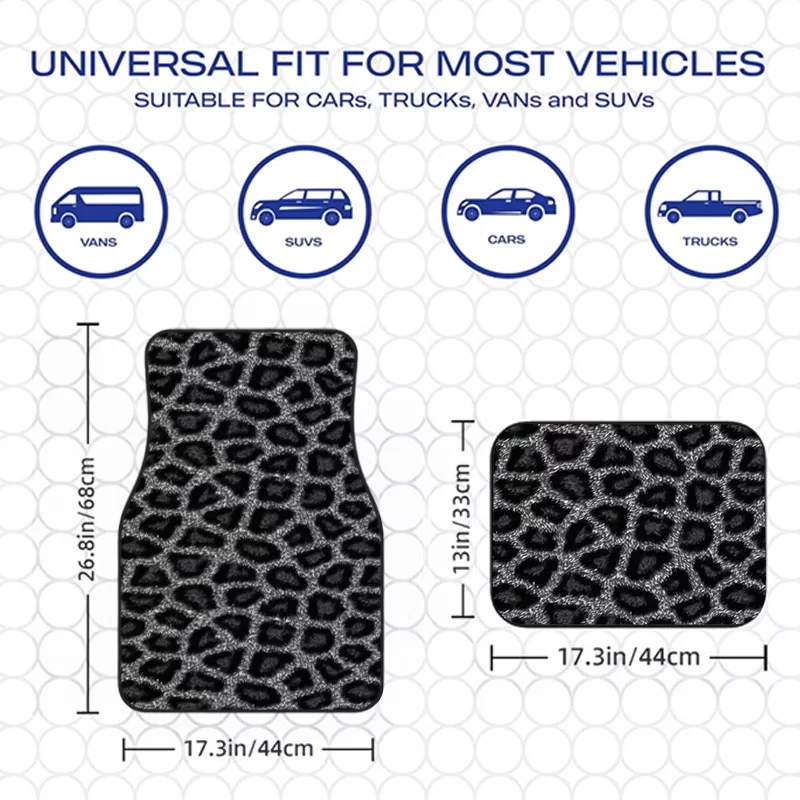 4Pcs Fashionable Black and White Leopard Print Car Floor Mats, Universal Car Interior Mats, Durable Polyester Fiber, Suitable for All Types of Sedans and Suvs, Interior Decorative Mats, Wear-Resistant and Non-Slip, Car-Specific Floor Mats, Luxurious and Personalized Car Interior Accessories