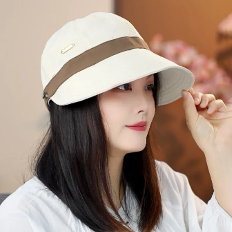 Ruth Color Matching Wide Brim Cap 여성용 다목적 양산 버킷 모자 얼굴 표시 작은 속건성 승마 모자