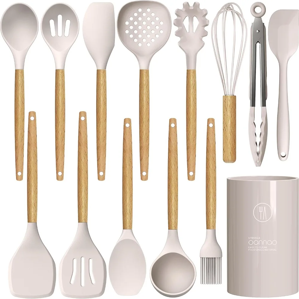 

Silicone Cookware Set - 446°F High temperature resistant silicone cookware, non-stick Cookware BPA Free (Khaki)