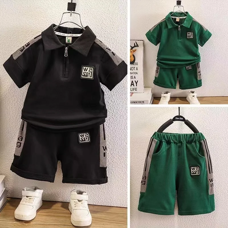 Meninos manga curta conjunto de duas peças shorts bonito, conjunto verão, novo, 2022