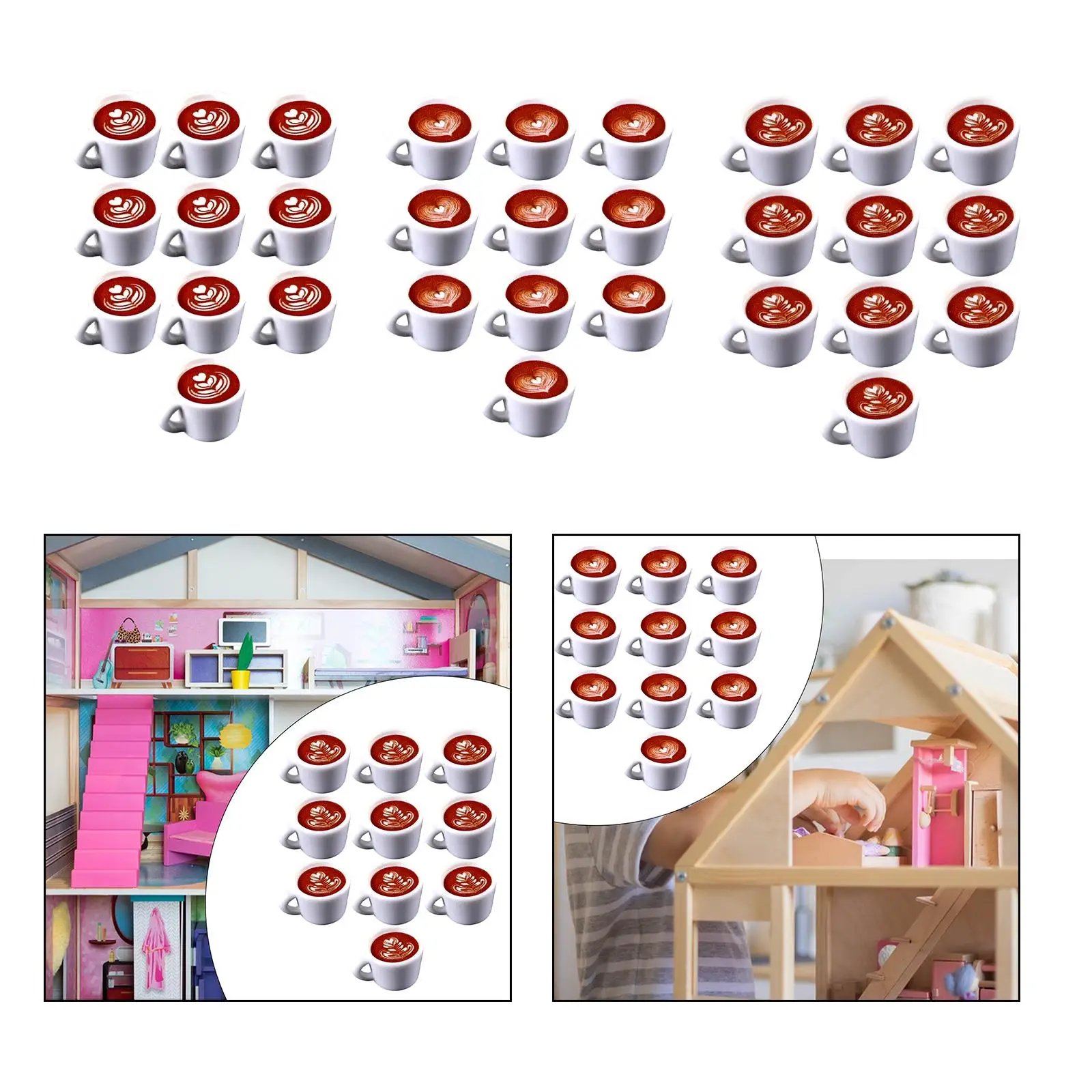 10Pcs Dollhouse Coffee Latte Model Mini Kitchen Toy Simulated Latte Art for Cafe Bar Kitchen Dolls House Life Scene Accessories