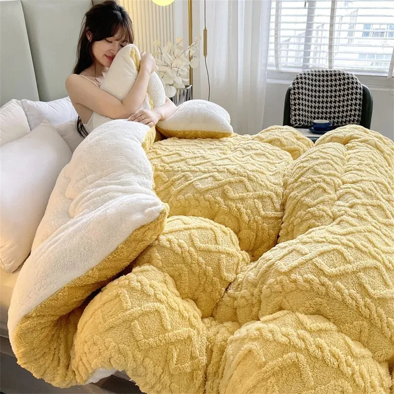 Winter Wool Blanket Double Layer Thickening Blanket Warm Plaid Blankets Fleece Super Warm Soft Throw Sofa Bed Cover Comforter