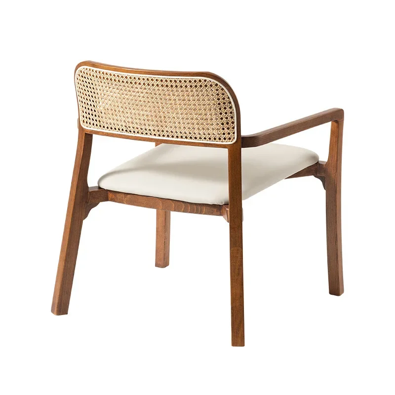 

Solid wood single rattan chair beech living room soft bag Nordic simple modern tea chair