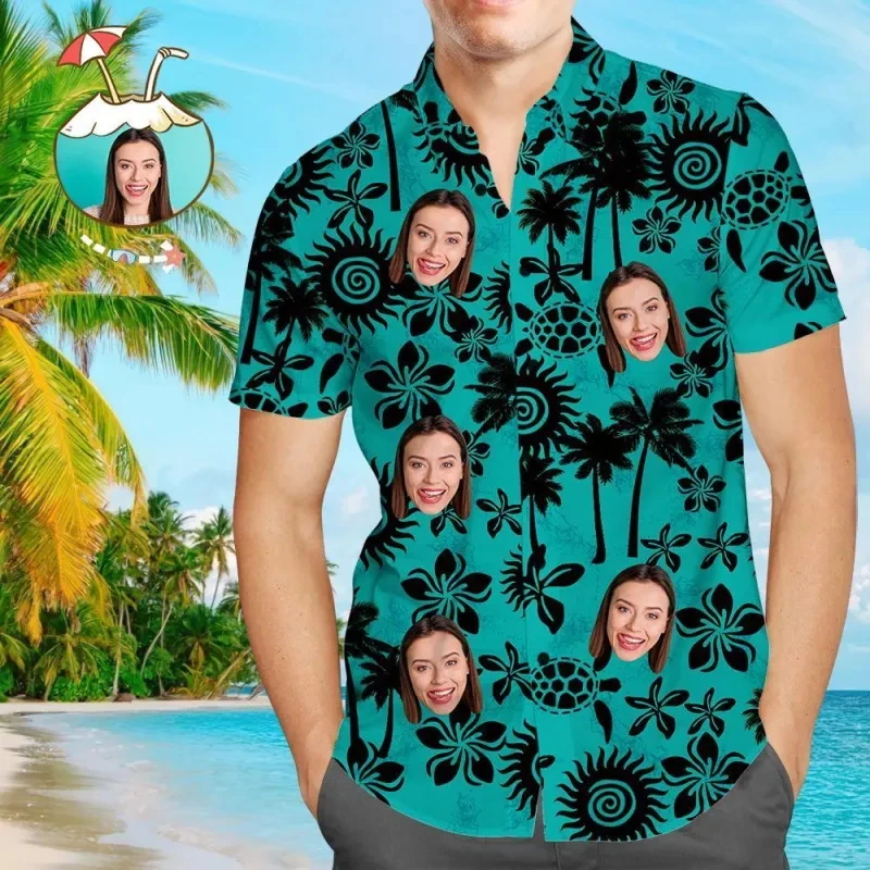 

Summer Custom Photo Face Shirt Designer Photo Short Sleeve Button Down Hawaiian Shirt Best Gifts For Men Women Shirts Clothing