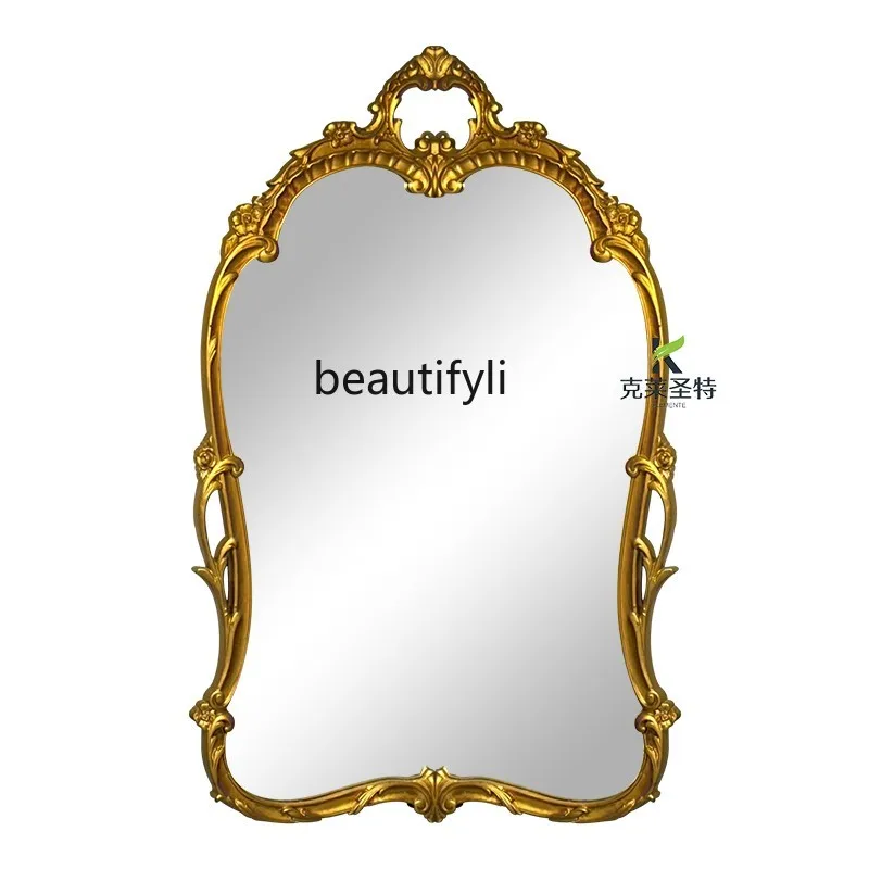 

French wall-mounted bathroom mirror with lamp American, household, cosmetic mirror European retro fireplace decorative mirror