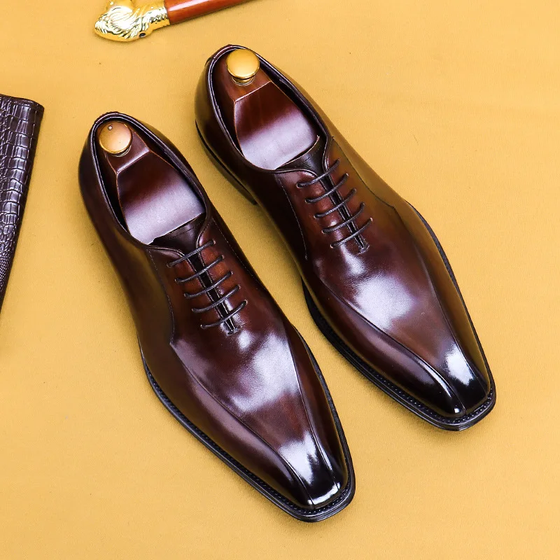 

New British Business Dress Leather Shoes Man High End Genuine Leather Oxfords Pointed Toe Handmade Casual Men Wedding Shoes