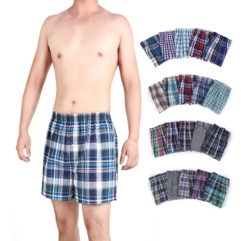 10Pcs/Lot Mens Underwear Boxers Shorts 100% Cotton Underwear Soft Plaid Boxer Male Panties Comfort Breathable Boxers Mens Gifts