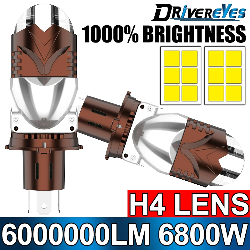 

6000 Вт 6000000 лм H4 LED мини-линза-проектор 6500K с дальним и ближним светом, турбовентилятор, автомобильная фара 12В, мощная мотоциклетная лампа, Plug&Play