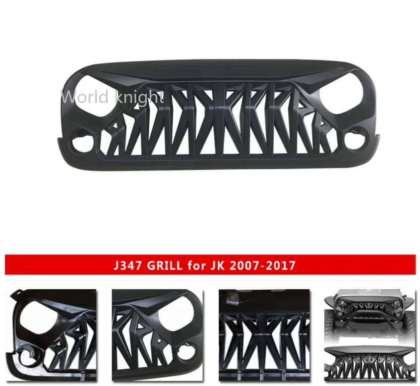 

JL Grille Shark For 2018-2021 Jeep Wrangler JL JT Front Bumper Grille Shark Grill Glossy Black