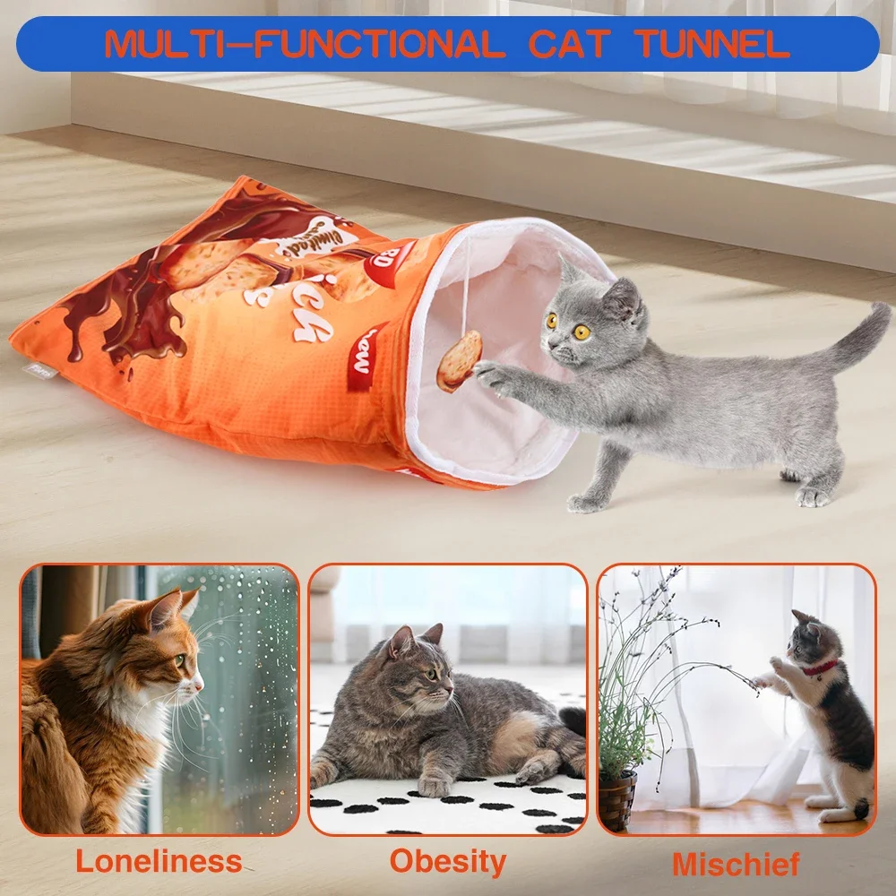 6 Halloween Gourmet Pattern Designs Cat Tunnel Toy, Cat Birthday Gift,Collapsible Interactive Cat Drill Bag Pet Toy