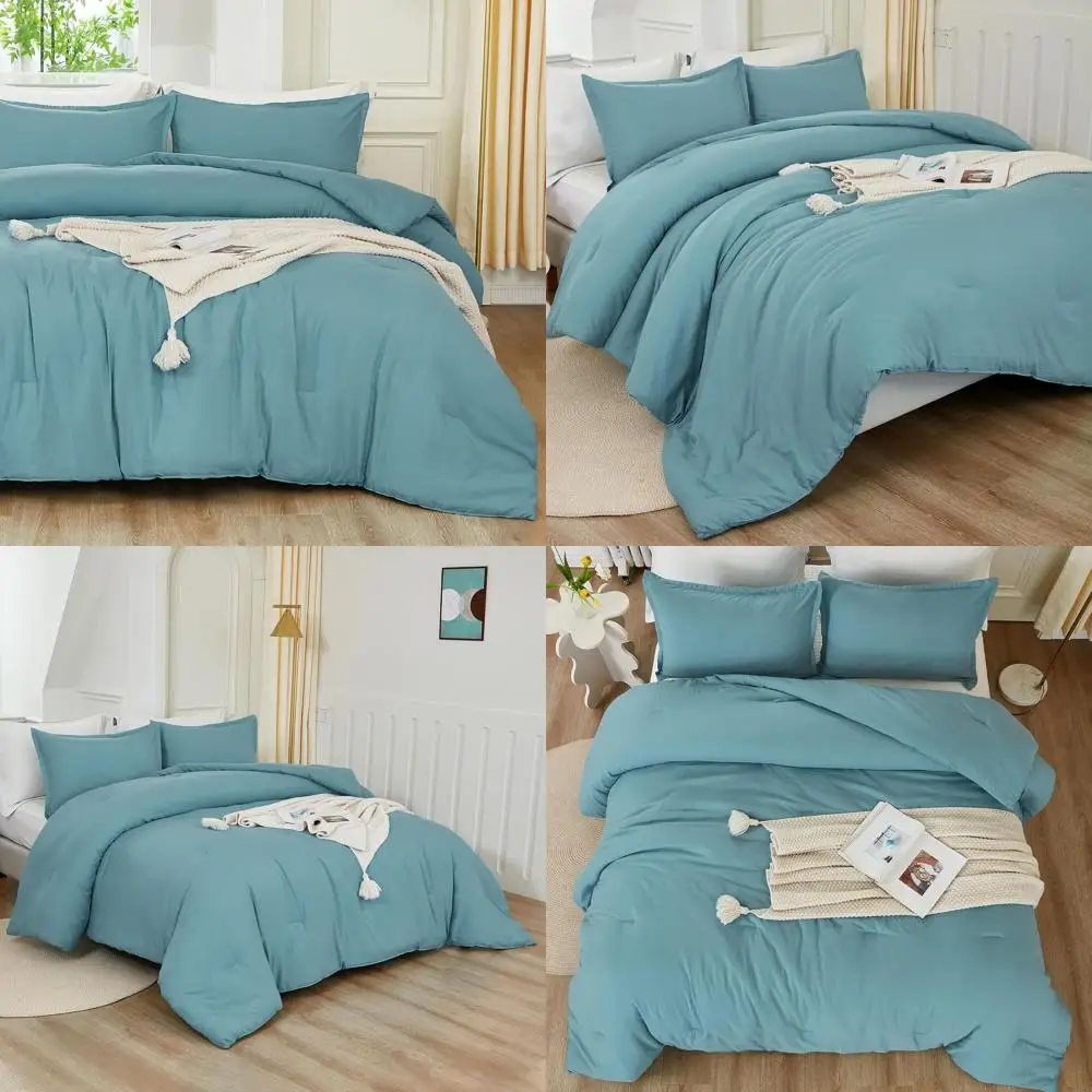 

Oversized Queen Grayish Teal 3-Piece Lightweight Solid Comforter Set, All-Season Bedding with 98x98 Comforter & 2 Pillowcases