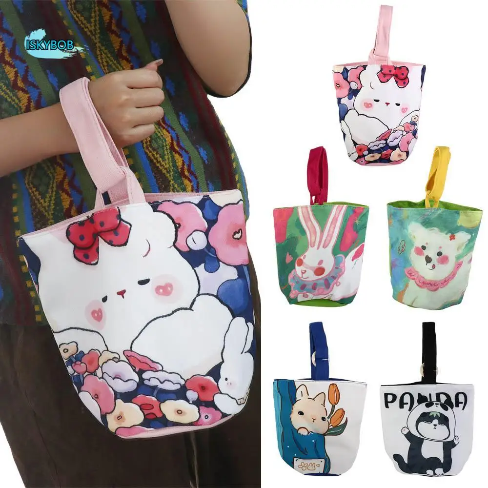 

Foldable Rabbit Cartoon Canvas Bucket Bag Dog Print Rabbit Handbag Ins Style Large Capacity Dog Lunch Bag Shopping
