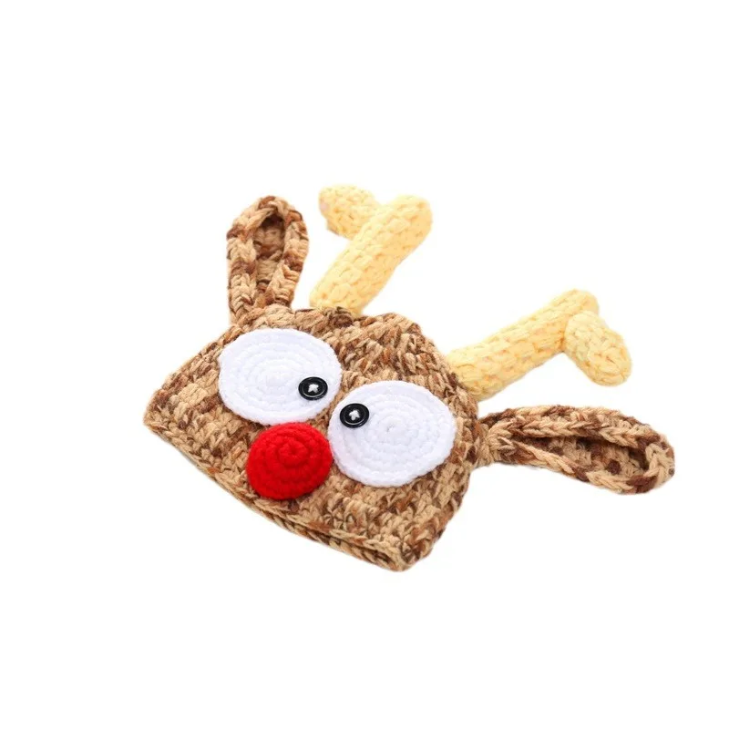 Christmas Baby Hat Adorable Reindeer Hand Crochet Beanie Newborn Boy Girl Knitting Hats Photo Props Xmas Santa Knitted Bonnet