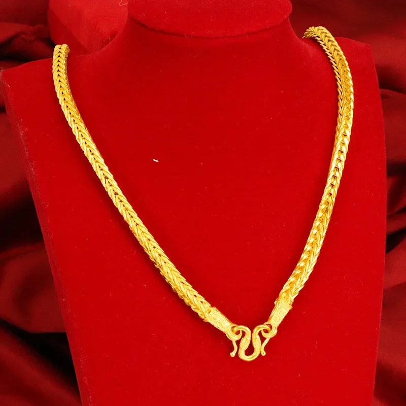 =Pure Yellow Gold Color Snake Bone Keel Necklaces for Women Girl Golden Chocker Chain Wedding Fine Jewelry Gifts  Not Fade
