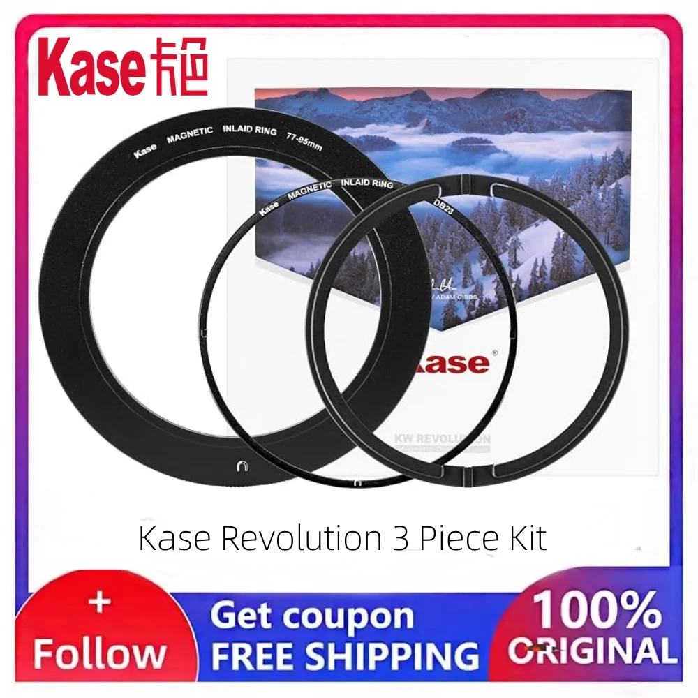 Kase Revolution 3 Piece Kit: 77mm Inlaid Adapter + 77mm to 95mm Magnetic Step Ring + 3D Installation/Removal Tool