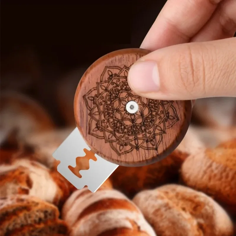 Ferramenta de pontuação de massa fermentada de pão, faca de pontuação de massa de madeira com 5 lâminas de barbear, facas ergonômicas de pão, ferramenta de cozimento