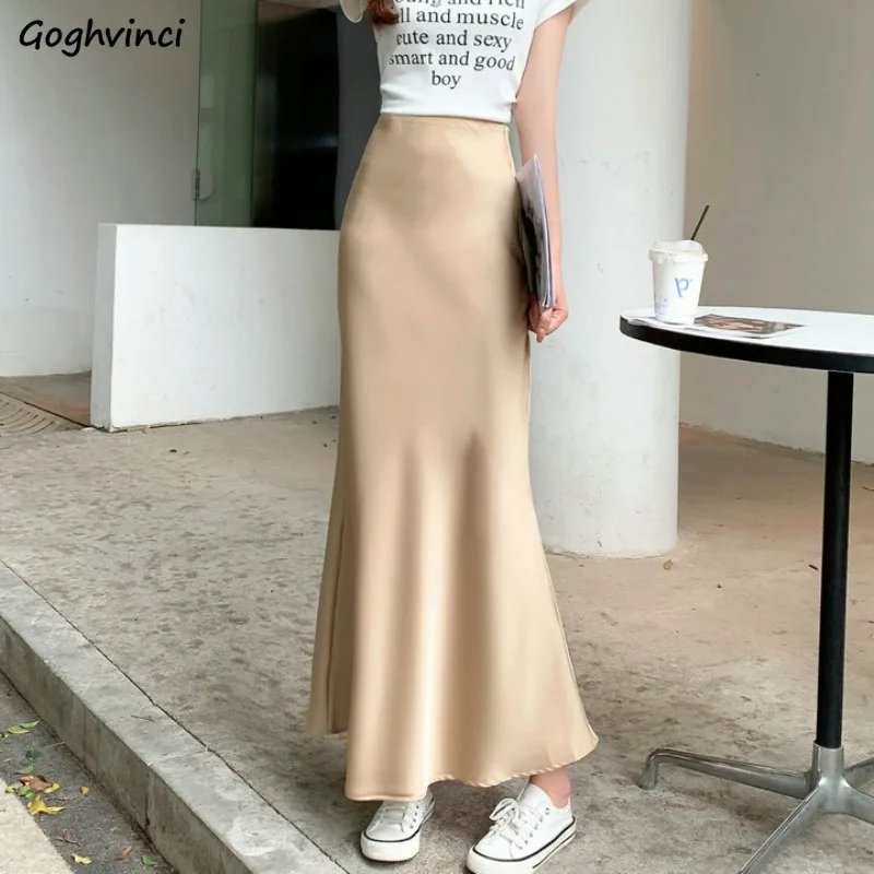 

Fishtail Ankle-length Skirts for Women Satin Drape Hip-covering All-match Casual High Waist Korean Trendy Chic Prevalent Summer