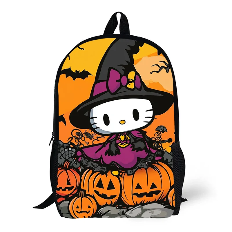 Ransel bergambar Hello Kitty berbentuk penyihir Halloween, ransel pelajar, cocok untuk perjalanan, perjalanan sehari-hari 1 buah