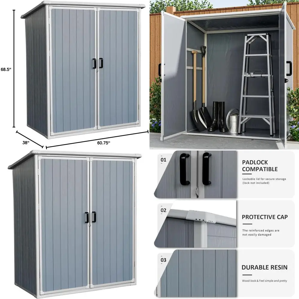

Grey 5x3 Outdoor Resin Storage Shed with Lockable Door for Lawn, Garden, and Patio