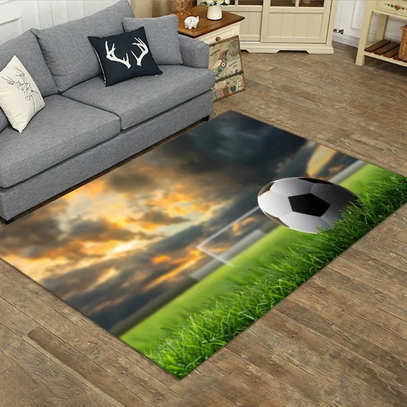Dynamic Soccer Stadium Money Area Rug Sports Theme Pattern Carpet Boys' Bedroom Game Room Decorative Floor Mat
