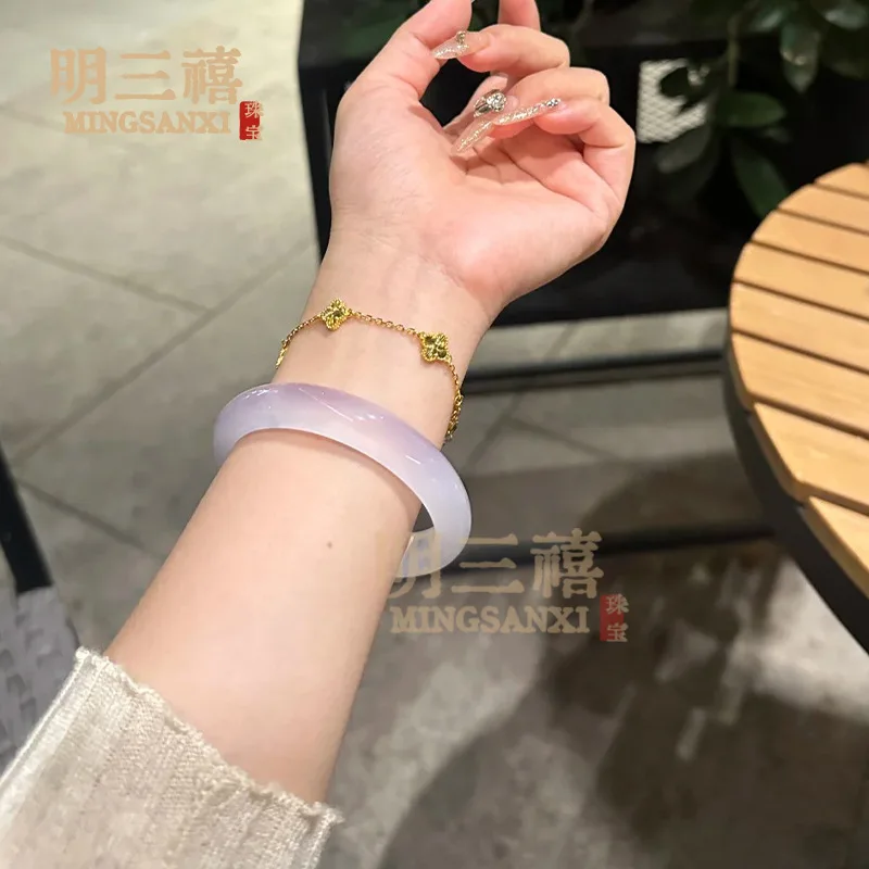 

New Chinese-style natural high-transparency violet agate bracelet for girls, gradient ice-light purple chalcedony bangle