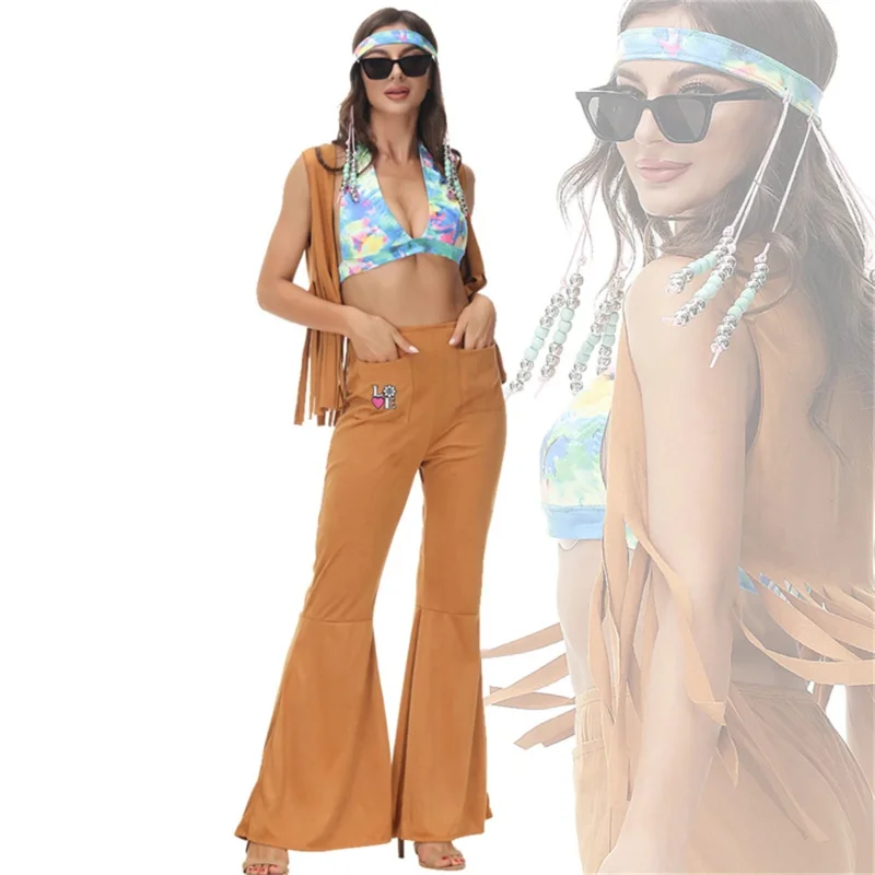 Vrouwen Sexy Rock Disco Hippies Cosplay Kostuums Volwassen Halloween 70's 80's Hippies Dans Outfits Feest Verkleedkleding