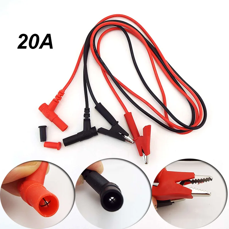 Dual Head 20A คลิปจระเข้ถึงปลั๊กกล้วย 4 มม.สายเคเบิลทดสอบ Connector Probe คลิปจระเข้สําหรับมัลติมิเตอร์วัดเครื่องมือ