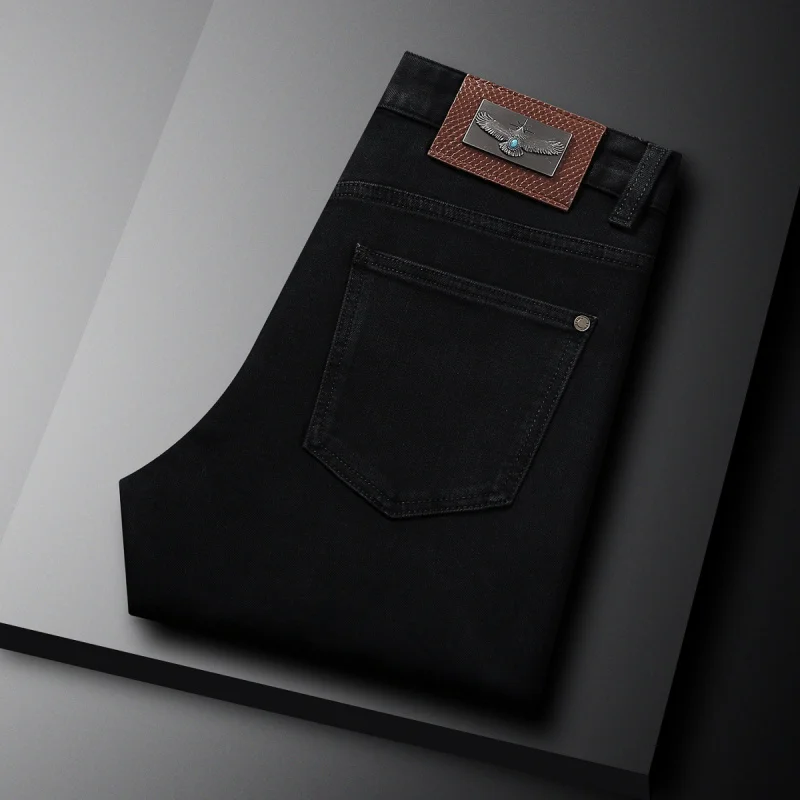 Schwarze Herbstjeans für Herren, Stretch, vielseitig, High-End, minimalistisch, lässig, Trend, kleine Hose mit geradem Bein