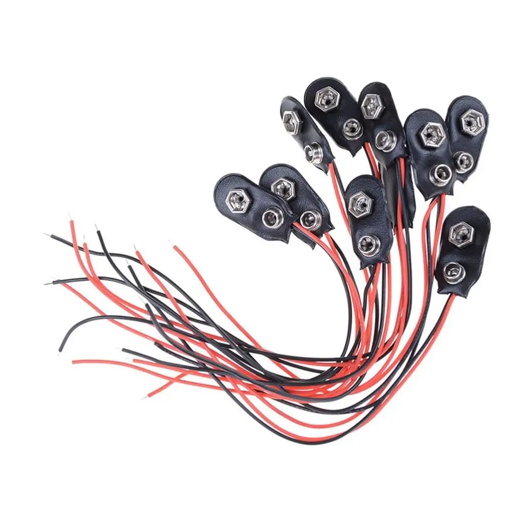 10Pcs I / T Type Cable Battery Holder Clip Battery Holder Snap on Battery Clip Connector Soft Hard Shell Black Red Cable