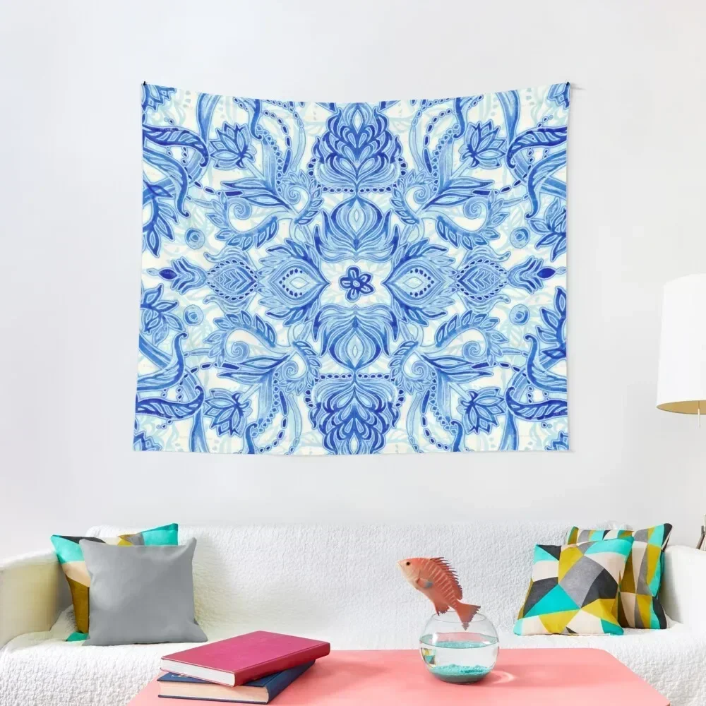 

Beautiful Blue Arabic Design Pattern Tapestry Japanese Room Decor Room Decorations Aesthetics Carpet Wall Hanging Wall Tapestry