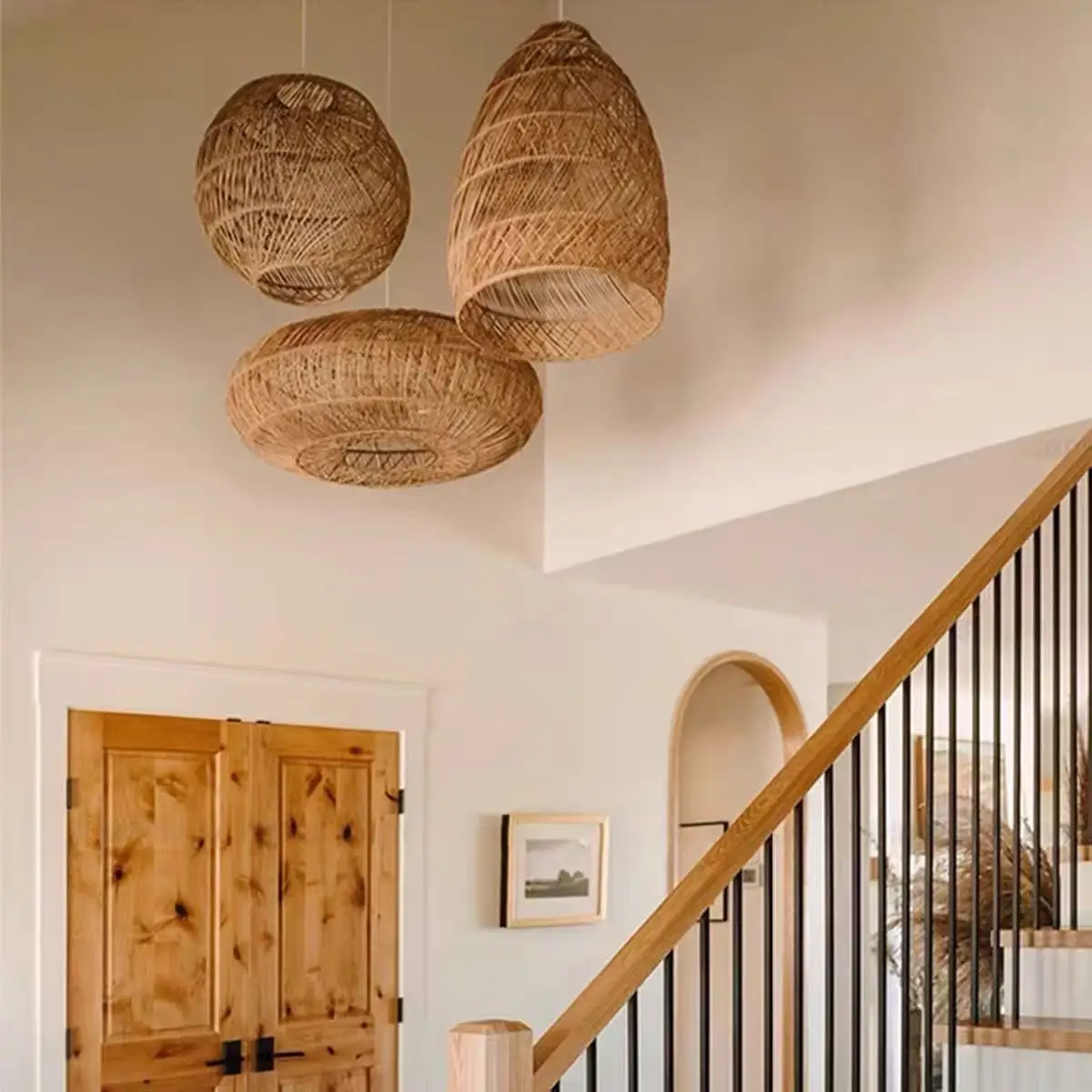 

Japanese Vintage Bamboo Wooden Woven Handmade LED Pendant Lights Art Creative Lamps for Restaurant Home Decoration Chandeliers