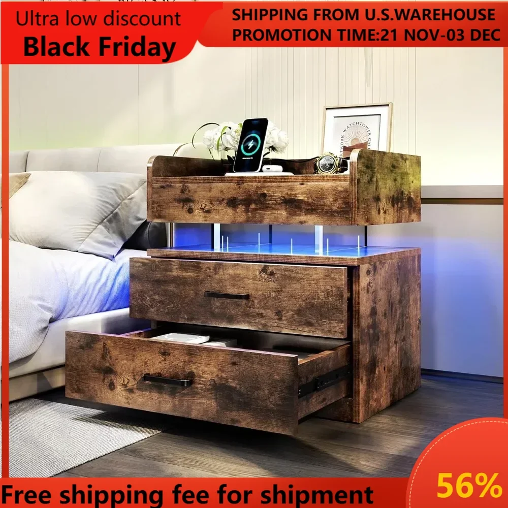 

Acrylic Float Nightstand with Voice-Activated Mode, LED Nightstand with Charging Station, Side Table End Table with 2