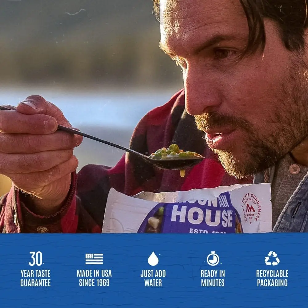 Secchio per assortimento di pasti classici, zaino in spalla liofilizzato e cibo da campeggio, 24 porzioni