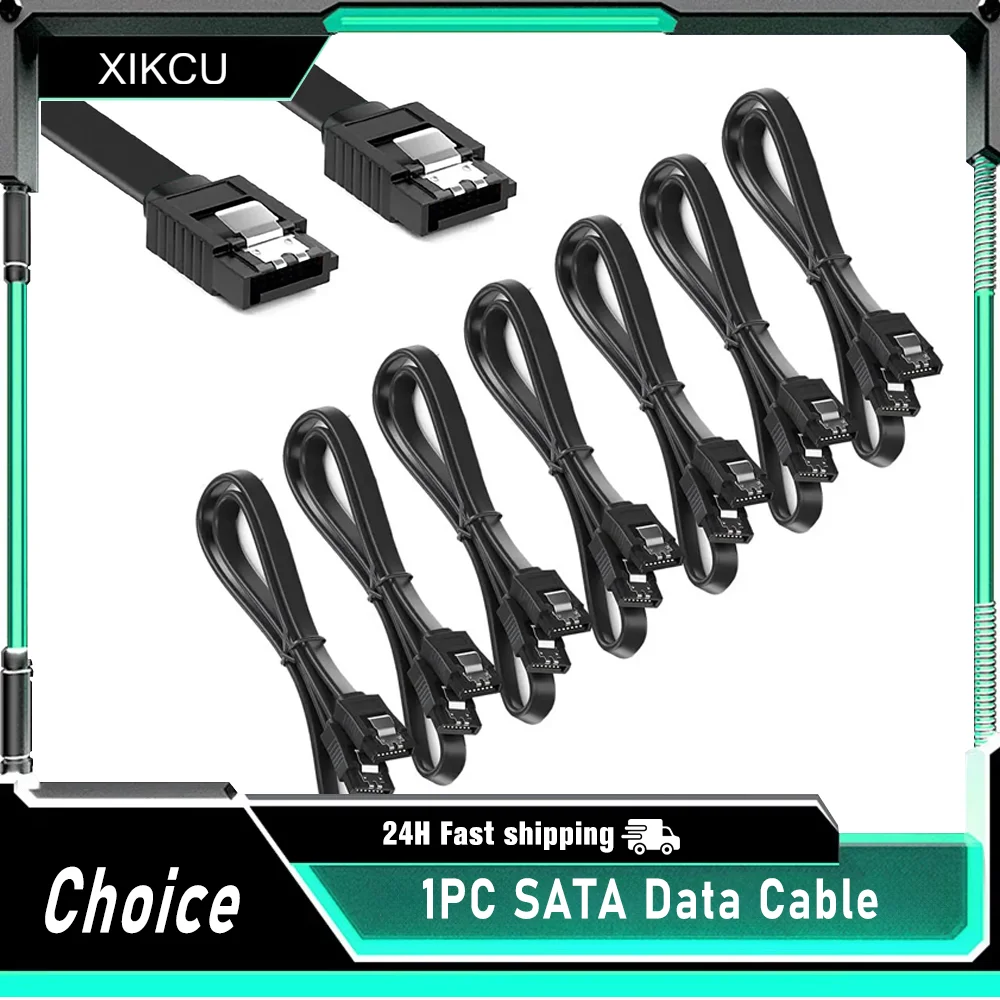 1PC SATA Data Cable 90 Degree Right Angle SATA III 6.0 Gbps Cable Black with Locking SATA Cable for HDD SSD CD DVD Drives