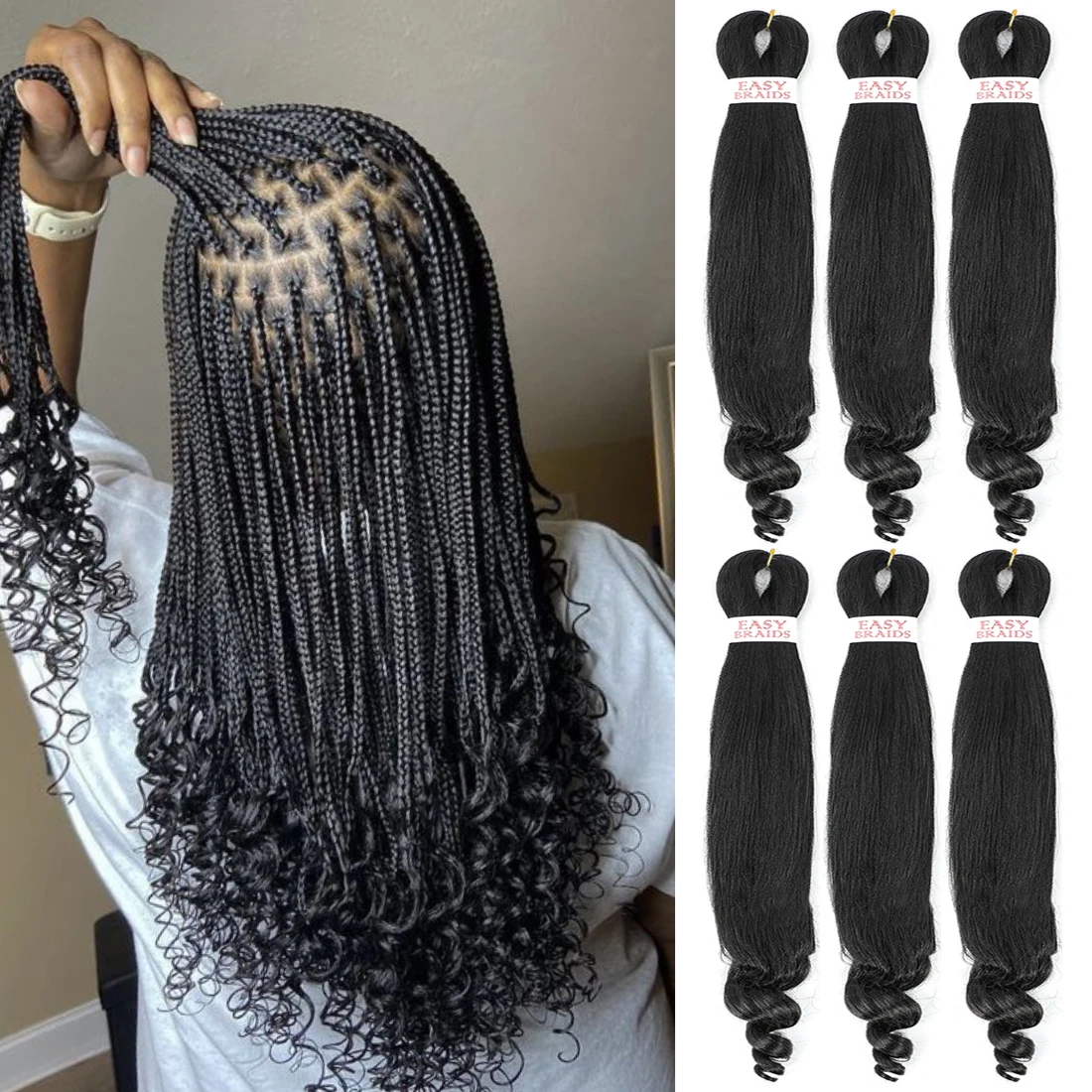 Pre Stretched  French Curly Braiding Hair Crochet Braids Natural Black Synthetic Crochet Hair Hot Water Setting Professiona