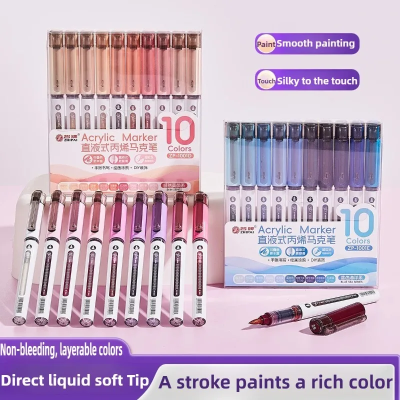 120/10 Colors Direct Liquid Acrylic Paint Pens Brush Color Marker Pen for Rock Painting School Art Supplies Stationery PK LANGUO