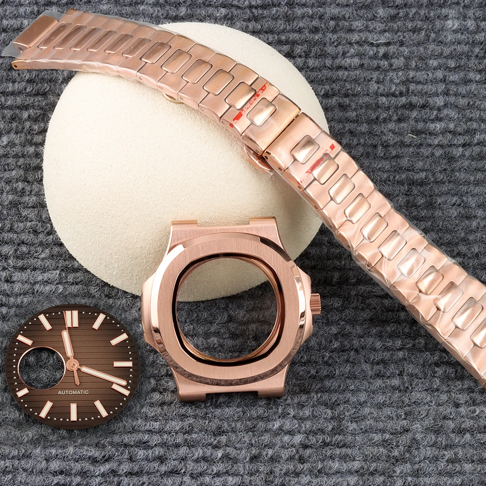 

40mm Fit Nautilus NH38 Rose gold Case Strap Dial Waterproof For Seiko NH38 Automatic Movement Stainless Steel Watch Parts