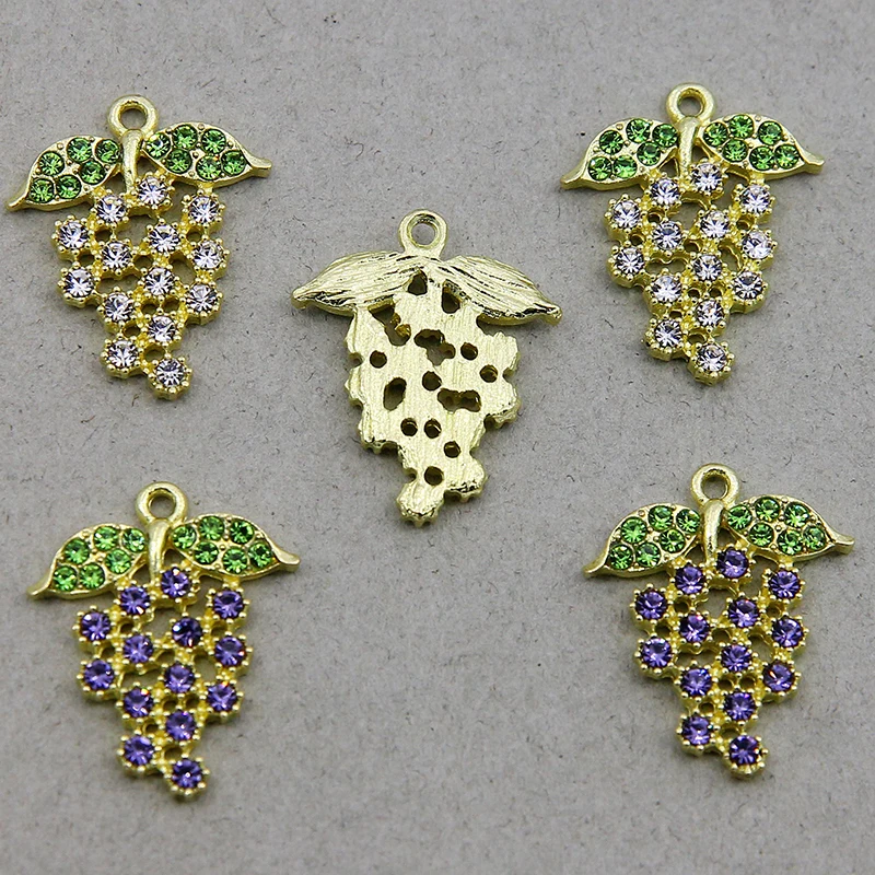 6pcs Metal Alloy Fruit Inlaid colored rhinestones Charms Pendants For Jewelry Making Necklace Earring Grape Pendants