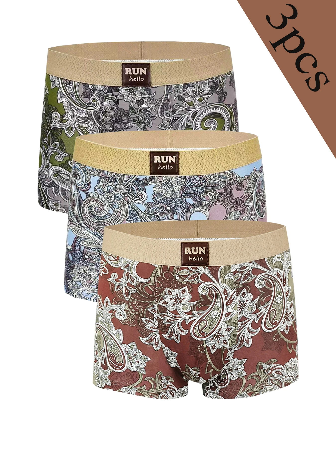 

3PCS personalized printed men's underwear: Fashionable, trendy, sporty and elastic men's briefs