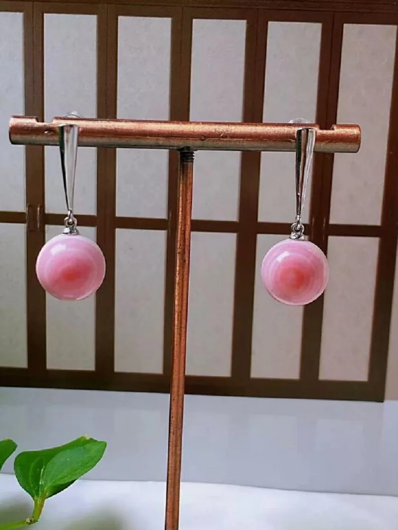 

gorgeous natural pink conch pearl dangle earring 925s
