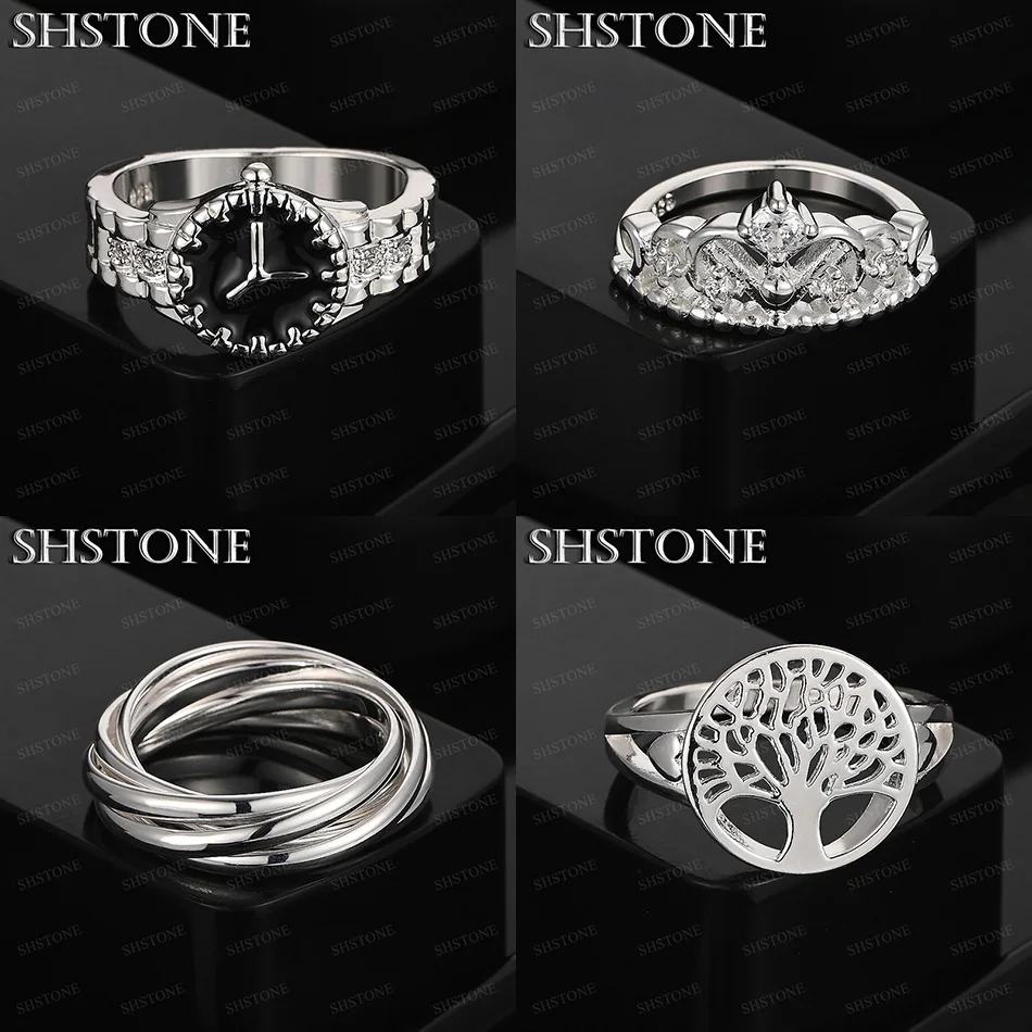 

Fashion 925 Sterling Silver Watch Crown Tree Multi-Circle Ring Size 7-10 Women Beautiful Wedding Party Nice Jewelry Accessories