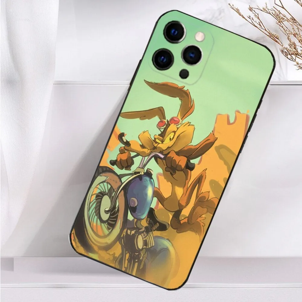 Road Runner W-Willy C-Coyote Phone Case For iPhone 16,15,14,13,12,11 Plus,Pro Max,XS,X,XR,SE,Mini,8,7 Soft Silicone Black Cover