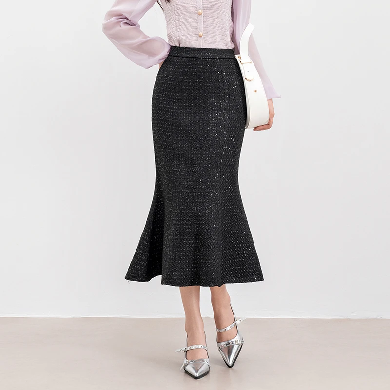 

Весна 2025: Новая элегантная юбка-миди в стиле французского шика, с пайетками, из твида, с эффектом «рыбий хвост», полу-длинная